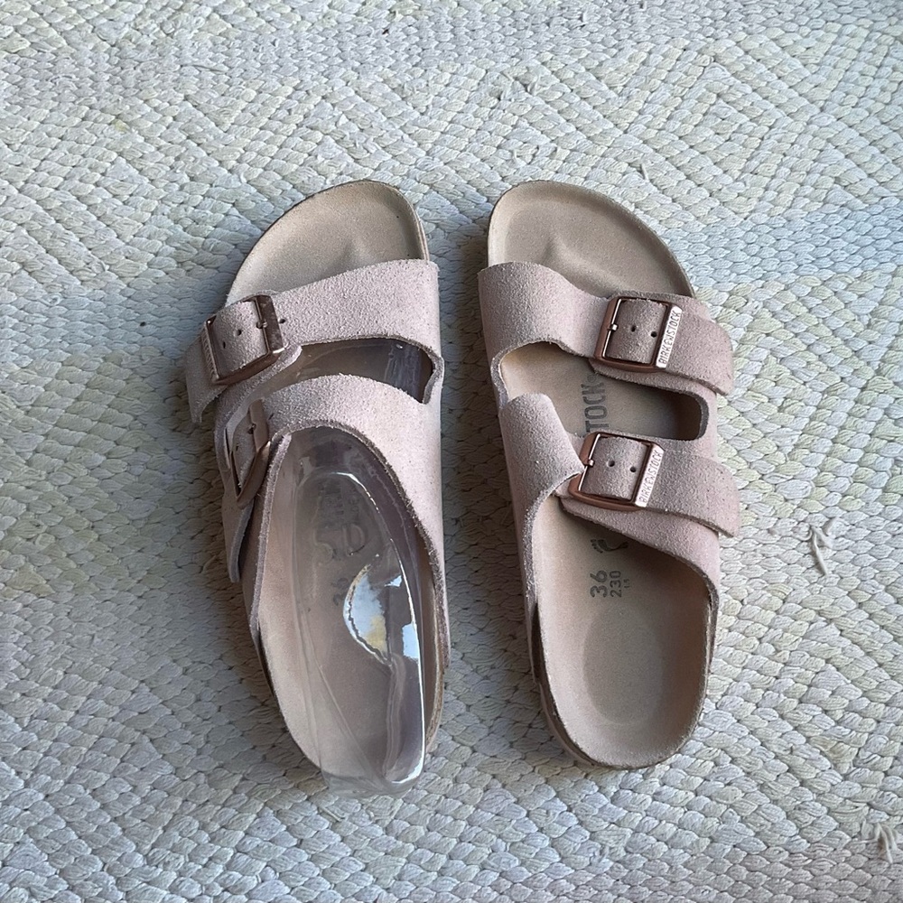 Birkenstock Women’s Arizona Suede Leather Soft Pink Slip On Sandals Size 36